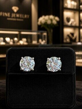 4.00 CTTW Moissanite Sterling Silver Screw Back Stud Earrings NWT